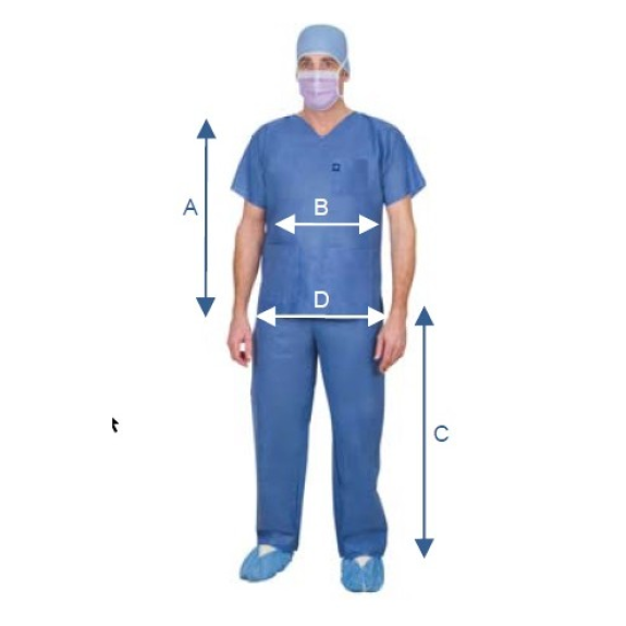 Pijama quirúrgico, camisa y pantalón, SMS 35g, azul, talla XL-Leer más