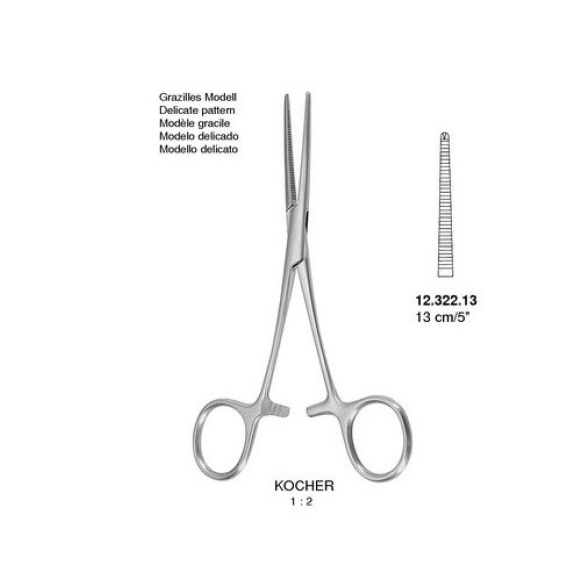 Pinza Hemostática KOCHER 16 cm RECTA Con Diente-Leer más
