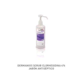 Jabón antiséptico DERMANIOS SCRUB Digluconato de clorhexidina 4%, bote de 500 ml con dosificador-Leer más