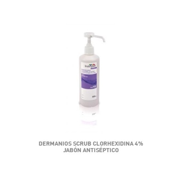 Jabón antiséptico DERMANIOS SCRUB Digluconato de clorhexidina 4%, bote de 500 ml con dosificador Jabón antiséptico DERMANIOS SCRUB Digluconato de clorhexidina 4%, bote de 500 ml con dosificador-Leer más