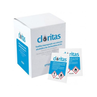 Toallitas Antisépticas Cloritas Clorhexidina Alcohólica 2%. Caja 100 unidades-Leer más