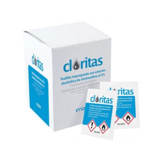 Toallitas Antisépticas Cloritas Clorhexidina Alcohólica 2%. Caja 100 unidades-Leer más