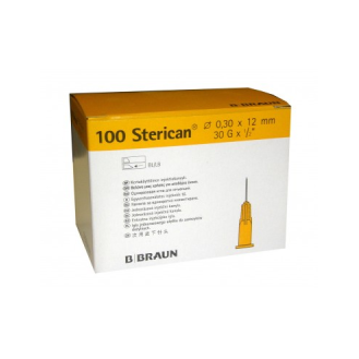 Aguja hipodérmica STERICAN 0,3x12 30Gx1/2. Amarillo, Ref: 4656300, Caja 100 unidades.-Leer más