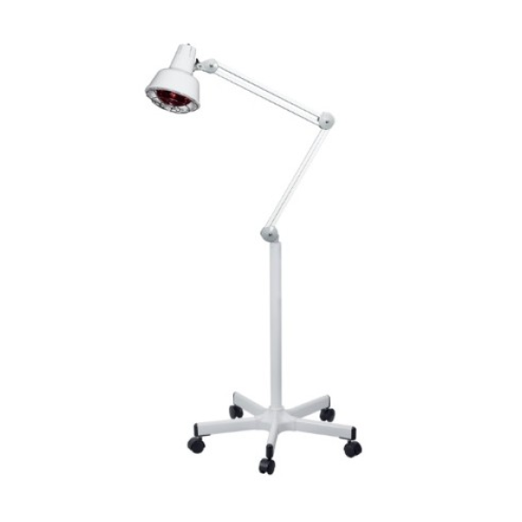 Infrarotlampe mit verchromtem Fuß und Rollen-Beschreibung lesen