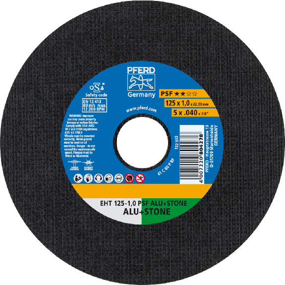 Pferd Trennscheibe EHT 125x1,0x22,23 mm gerade Uni.-Linie PSF ALU+STONE fr-Beschreibung lesen