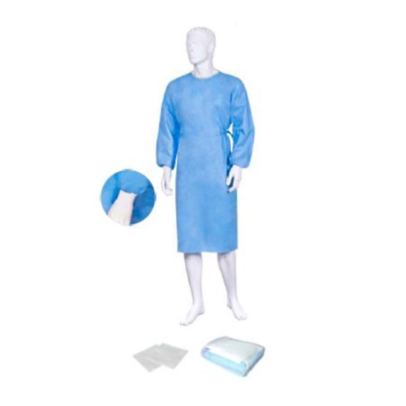 BATA CIRUGIA ESTERIL REFORZADA CON PUÑO DE ALGODÓN Y 2 TOALLAS ABSORBENTES, AZUL-Leer más