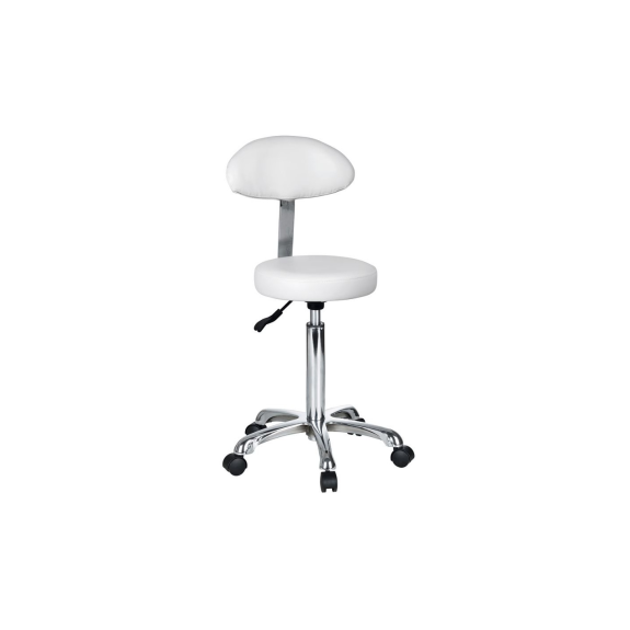 Sgabello ergonomico e elegante con alzata a gas bianco con schienale ovale e seduta circolare-Leggi tutto