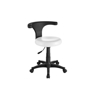 TABOURET BLANC ERGONOMIQUE PODOLOGIE MODÈLE "ERGO". BASE AVEC ROULETTES. DOSSIER RO-Lire la description