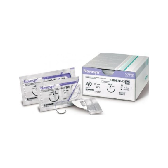 Suture synthétique résorbable Novosyn Violet 2/0 DS-19 - Longueur du fil de 70 cm-Lire la description