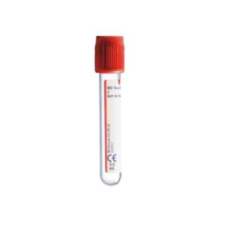 Tubos de suero de vidrio con tapón rojo Becton Dickinson de 5 ml para diagnóstico in vitro (100 unidades)