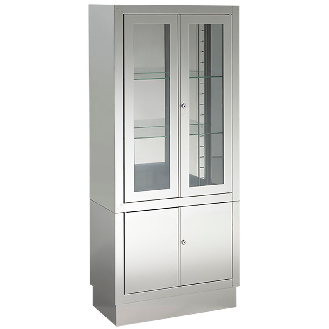 Armoire d'exposition de clinique en acier inoxydable HIDEMAR H-77 avec portes en verre et étagères réglables, 60x30x140 cm-Lire la description