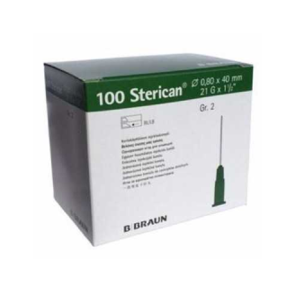 AIGUILLE 0,8mm X 40mm, 21G 1 1/2" BOÎTE 100 UDS. (Vert) BRAUN MEDICAL-Lire la description