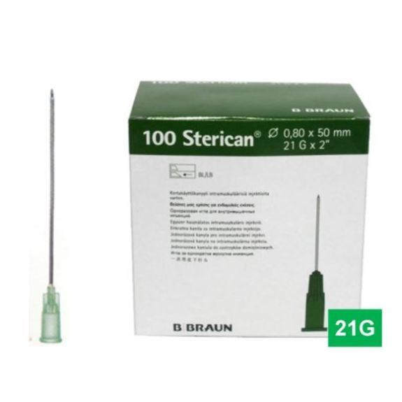 AGUJA 0.8mm X 50mm, 21G 2" LUER CAJA 100 UDS. (verde) BRAUN MEDICAL AGUJA 0.8mm X 50mm, 21G 2" LUER CAJA 100 UDS. (verde) BRAUN MEDICAL-Leer más