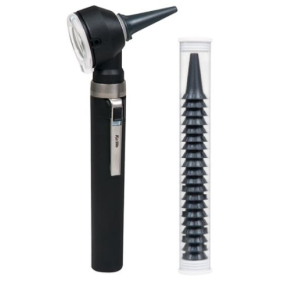 Otoscopio Kirchner Wilhelm Piccolight F.O. 2.5V con lente de aumento giratoria y estuche de transporte de nylon-Leer más