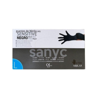 Guantes de nitrilo negros SANICEN, sin polvo, talla L, caja de 100 (sensibles)-Leer más