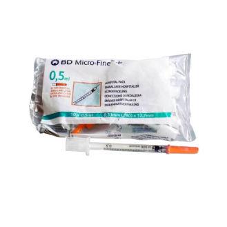 JERINGA 0,5 ML. MICROFINE INSULINA AGUJA 29G U-100 BOLSA 10 UD-Leer más