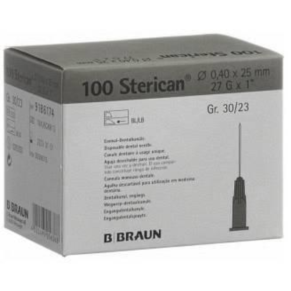 Aguja hipodérmica Sterican Braun Medical 27G x 1", 100 uds/caja-Leer más