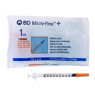 SERINGUE 1 ML. MICROFINE INSULINE AIGUILLE 29G U-100 SACHET 10 PCS-Lire la description