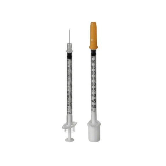 SERINGUE TROIS CORPS 0,50 CC INSULINE AVEC AIGUILLE 30G 1/2" BOÎTE DE 100 SERINGUE TROIS CORPS 0,50 CC INSULINE AVEC AIGUILLE 30G 1/2" BOÎTE DE 100-Lire la description