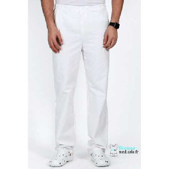 Pantalon Medical Unisexe Polycoton Noa Blanc-Lire la description