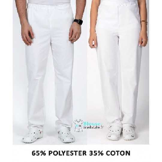 Pantalon Medical Unisexe Polycoton Noa Blanc-Lire la description