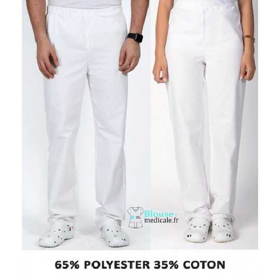 Pantalon Medical Unisexe Polycoton Noa Blanc-Lire la description