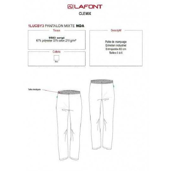 Pantalon Medical Unisexe Polycoton Noa Blanc-Lire la description