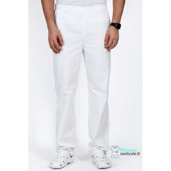 Pantalon Medical Unisexe Polycoton Noa Blanc-Lire la description