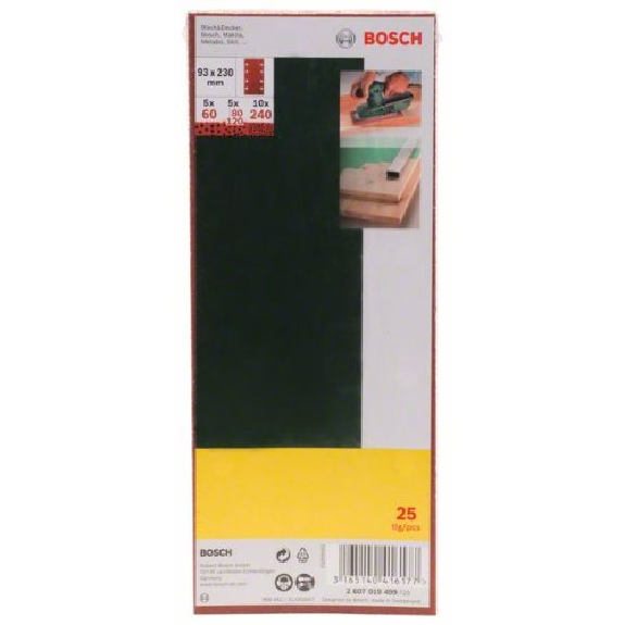 Schleifblatt-Set für Schwingschleifer, 25-teilig, 8 Löcher, 93 x 230 mm, 60-240-Beschreibung lesen