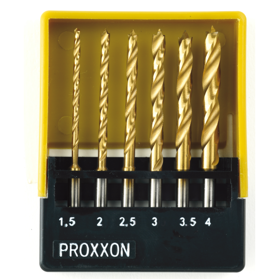 Proxxon HSS Spiralbohrersatz mit Zentrierspitze, 1,5 bis 4 mm (6-teilig) Proxxon HSS Spiralbohrersatz mit Zentrierspitze, 1,5 bis 4 mm (6-teilig)-Beschreibung lesen
