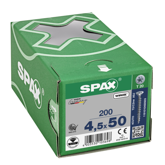 SPAX Senkmultikopf T-Star Plus T20 Vollgewinde WIROX 4,5x50mm (200)-Beschreibung lesen