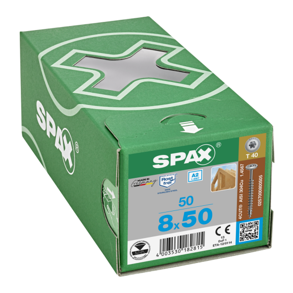SPAX Tellerkopf T-Star Plus T40 Vollgewinde A2 4CUT 8x50mm (50)-Beschreibung lesen
