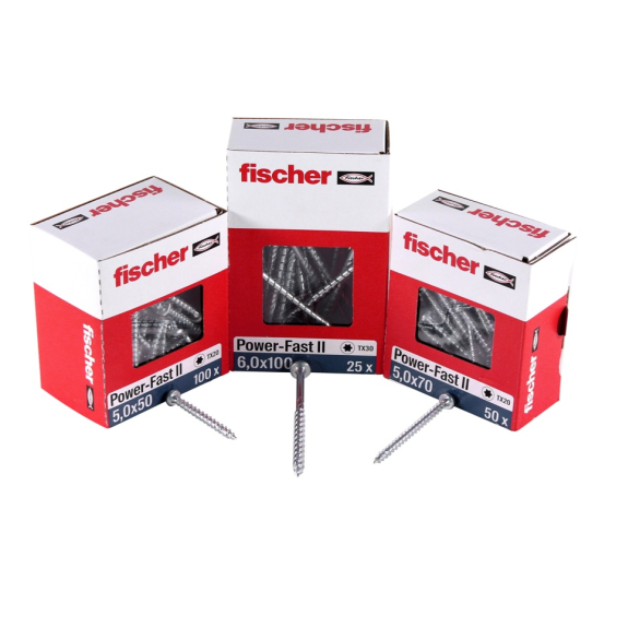 Fischer Power-Fast II FPF II Spanplattenschraube 4,0x50 mm 200 Stück ( 670240 ) Pan Head mit Torx Vollgewinde galvanisch verzinkt, blau passiviert-Beschreibung lesen