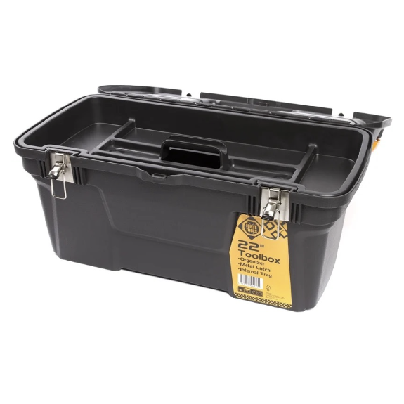 "FORTE Tools MG-22 Jumbo-Werkzeugkasten in 58x23x31 cm, Werkzeugkoffer, Kasten mit Metalllaschen und internem Organizer."-Beschreibung lesen