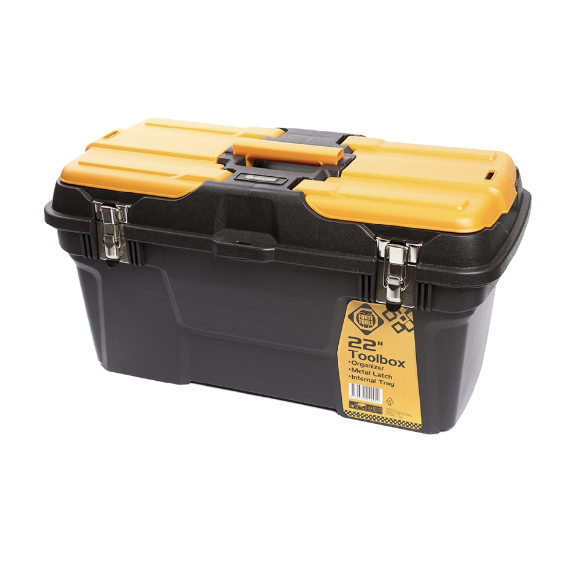 "FORTE Tools MG-22 Jumbo-Werkzeugkasten in 58x23x31 cm, Werkzeugkoffer, Kasten mit Metalllaschen und internem Organizer."-Beschreibung lesen