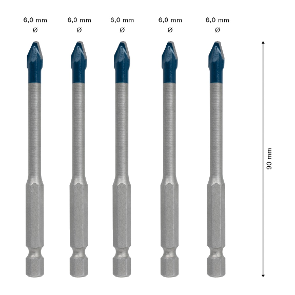 Bosch EXPERT HEX-9 HardCeramic Bohrer, 5tlg Dachziegel-Set 6mm (2 608 900 599)-Beschreibung lesen