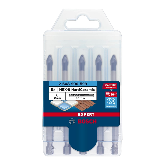 Bosch EXPERT HEX-9 HardCeramic Bohrer, 5tlg Dachziegel-Set 6mm (2 608 900 599)-Beschreibung lesen