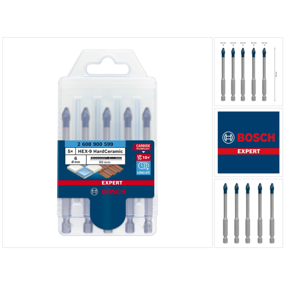 Bosch EXPERT HEX-9 HardCeramic Bohrer, 5tlg Dachziegel-Set 6mm (2 608 900 599)-Beschreibung lesen