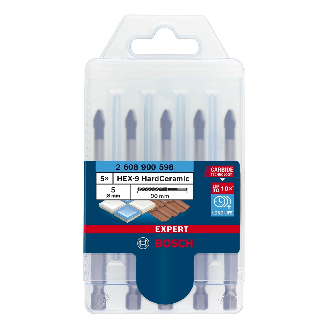 Bosch EXPERT HEX-9 HardCeramic Bohrer, 5tlg Dachziegel-Set 5mm (2 608 900 598)-Beschreibung lesen