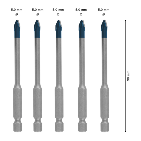 Bosch EXPERT HEX-9 HardCeramic Bohrer, 5tlg Dachziegel-Set 5mm (2 608 900 598)-Beschreibung lesen