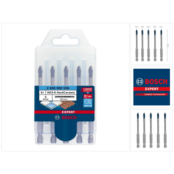 Bosch EXPERT HEX-9 HardCeramic Bohrer, 5tlg Dachziegel-Set 5mm (2 608 900 598)-Beschreibung lesen