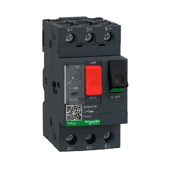 TeSys - Disjoncteur moteur magnéto-thermique GV2ME06 - 3P - commande par bouton poussoir - réglage th. 1 à 1.6A-Lire la description