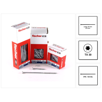 Fischer Power-Fast II FPF II Spanplattenschraube 6,0x60 mm 100 Stück ( 670481 ) Senkkopf mit Torx Teilgewinde galvanisch verzinkt, blau passiviert-Beschreibung lesen