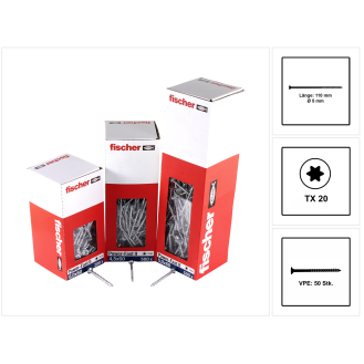 Fischer Power-Fast II FPF II Spanplattenschraube 5,0x110 mm 50 Stück ( 670673 ) Senkkopf mit Torx Teilgewinde galvanisch verzinkt, blau passiviert-Beschreibung lesen