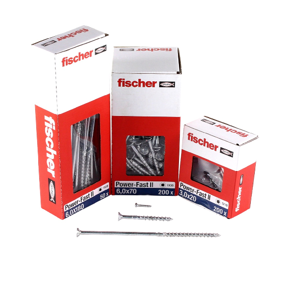 Fischer Power-Fast II FPF II Spanplattenschraube 6,0x180 mm 100 Stück ( 670465 ) Senkkopf mit Torx Teilgewinde galvanisch verzinkt, blau passiviert-Beschreibung lesen