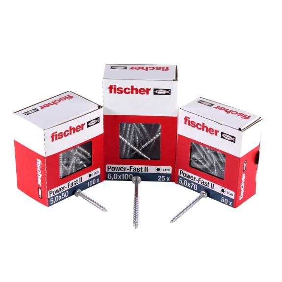 Fischer Power-Fast II FPF II Spanplattenschraube 6,0x60 mm 50 Stück ( 670532 ) Pan Head mit Torx Vollgewinde galvanisch verzinkt, blau passiviert-Beschreibung lesen