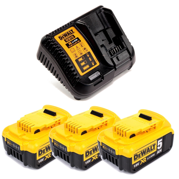 DeWalt DCB115P3 Li-Ion Akku Starter-Set 18V + 3x Akku 5,0Ah + Ladegerät-Beschreibung lesen