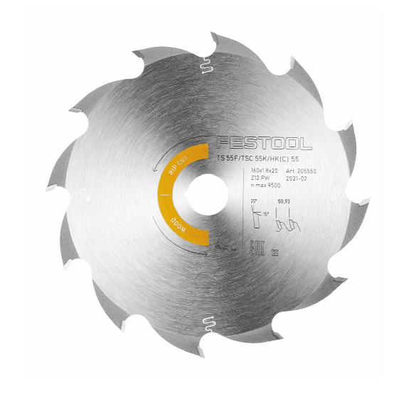 Festool Kreissägeblatt Wood Rip Cut HW 160 x 1,8 x 20 mm PW12 ( 205550 ) für Tauchsägen TS 55 F, TSC 55 K & Handkreissägen HK 55, HKC 55-Beschreibung lesen