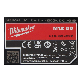 Milwaukee M12 B6 12 V 6,0 Ah / 6000 mAh Li-Ion Einschub Akku-Beschreibung lesen