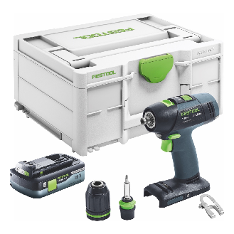 Festool T 18+3 Basic Akku-Bohrschrauber 18V Brushless 8Nm + 1x Akku 4,0Ah + Koffer - ohne Ladegerät-Leer más
